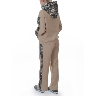 008 BEIGE/LEOPARD Костюм спортивный зимний женский (95% хлопок, 5% полиэстер)