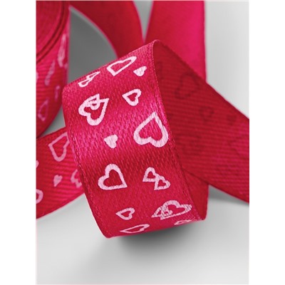 Лента атласная «Сердца», 15 мм, 23±1 м, малиновая №072