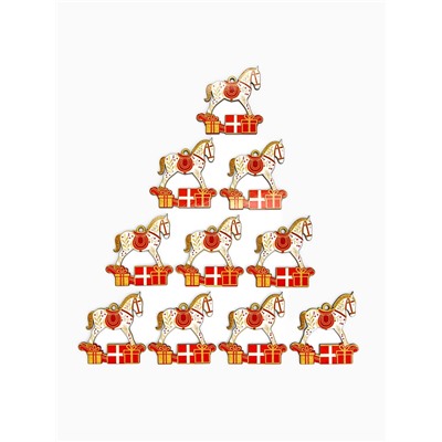 Ёлочная игрушка деревянная «Новогодний конь», набор 10 шт.