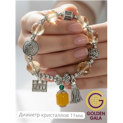 Браслет женский с кристаллами на резинке БР12/02 (перламутровый шампань)