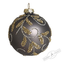 Шар "Лиственный узор" графит матовый (стекло) 8 см