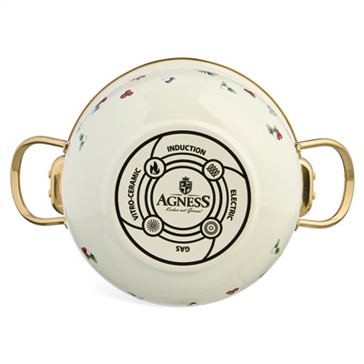 КАСТРЮЛЯ ЭМАЛИРОВАННАЯ AGNESS СО СТЕКЛЯННОЙ КРЫШКОЙ СЕРИЯ "CELEBRATION", 2.8 Л, 20*12 СМ