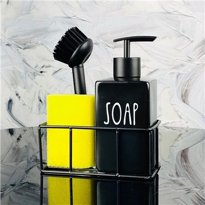 146-033 Набор кухонный диспенсер с щеткой и губкой на подставке в под.уп.(х24) Фарфор