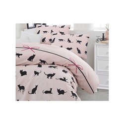 2 сп. Евро Комплект Постельного Белья Çift Kişilik Cats Pudra