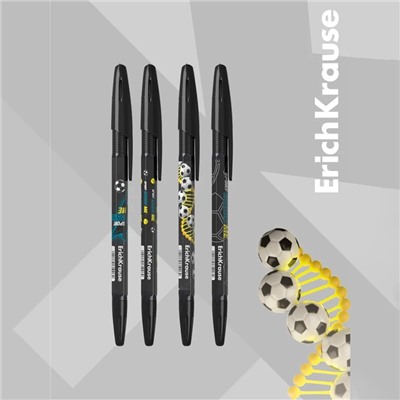 Набор ручек шариковых 4 штуки ErichKrause R-301 Stick & Grip "Sport DNA", узел 0.7 мм, синие, с резиновым держателем, европодвес