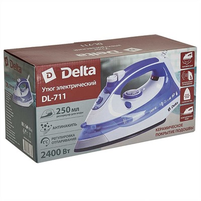 Утюг электрический 2400 Вт DELTA DL-711 белый с фиолетовым