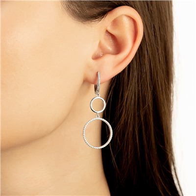 Серьги с фианитом родированные серебро 925*