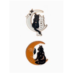 Набор значков (2 шт.) «Коты на Луне», цветной в золоте