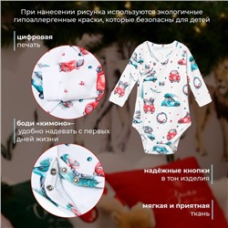 Боди детское с длинным рукавом MINAKU New Year's cars, рост 74-80 см, белое