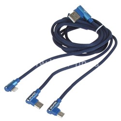 USB кабель 3в1 для iPhone 5/6/6Plus/7/7Plus/micro USB/Type-C 1.5м AWEI CL-52 текстильный (синий)