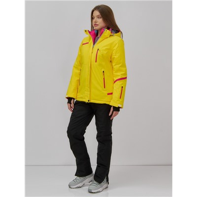 Горнолыжная куртка женская зимняя желтого цвета 7091J