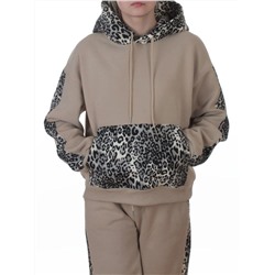 008 BEIGE/LEOPARD Костюм спортивный зимний женский (95% хлопок, 5% полиэстер)