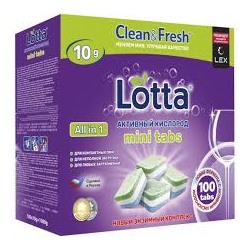 Lotta Таблетки для ПММ All in 1 mini tabs 100шт  по 10г (Clean&Fresh)