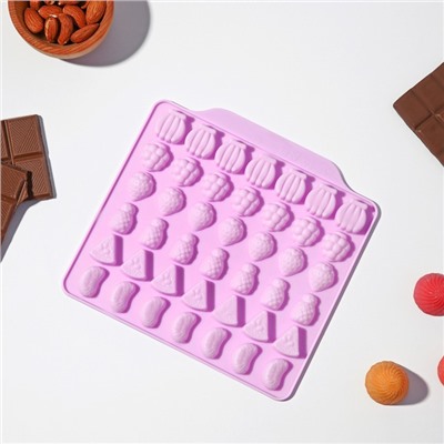 Форма для мармелада Доляна «Фруктовый бум», силикон, 18.5×17.5 см, 42 ячейки (2.2×2.2 см), розовая