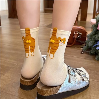 Tide, three dimensional cartoon knee socks, mid-length