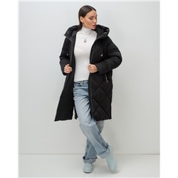 Пальто зимнее утепленное с капюшоном женское черного цвета 7637Ch