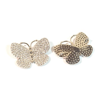 Коннектор бабочка 22*16мм с фианитами, серебристый