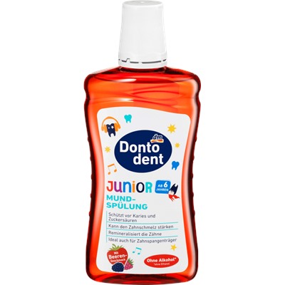DONTODENT Junior Mundspulung Ополаскиватель для Детей с Ягодным Вкусом для Ранней Борьбы с Кариесом, 500 мл