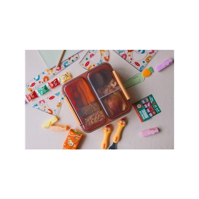 Ланч-бокс для еды Доляна «Классика», пластик, 2 отделения, в школу, 18×18×6 см, оранжевый