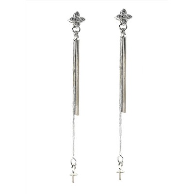 Серебро швензы, Клевер пусеты 55*6мм с фианитами, 1пара