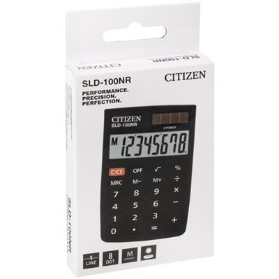 Калькулятор карманный Citizen SLd=100NR, 8-разрядный, 58×88×10 мм, двойное питание, чёрный