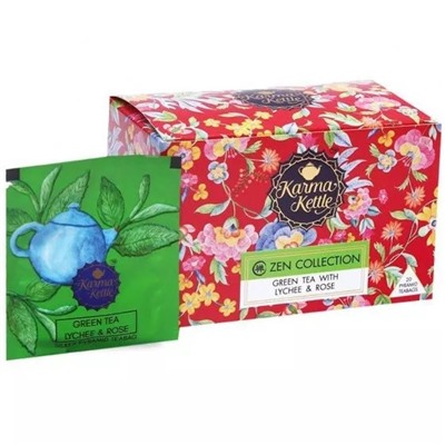 Зеленый чай с Личи и Розой (20 пак, 2 г), Green Tea with Lychee & Rose, произв. Karma Kettle