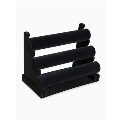 Подставка для часов, браслетов QF, флок, 3 ролика, 31×17.5×23 см, d=5 см, чёрная