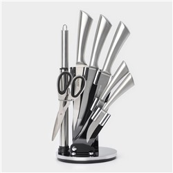 Набор ножей кухонных на подставке Доляна Ardone, 7 предметов: 5 ножей, мусат и ножницы, хромированный