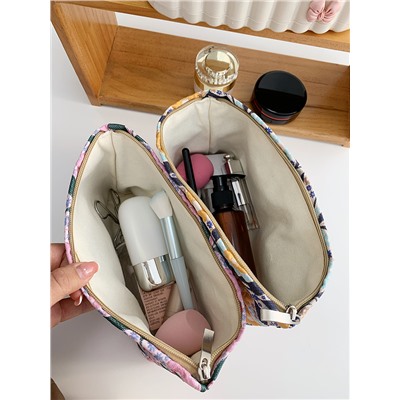 Retro fuchsia capacious cosmetic bag, handheld pencil case, organizer bag for traveling, french style, flowered