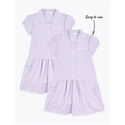 2pk Girls' Cotton Gingham School Dresses (2-14 Yrs)