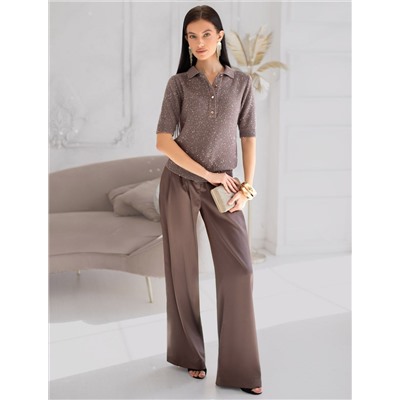 Джемпер поло с застежкой на пуговицы из хлопковой пряжи с пайетками