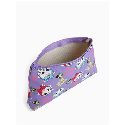 Косметичка на молнии плоская, маленькая, с рисунком, сиреневая