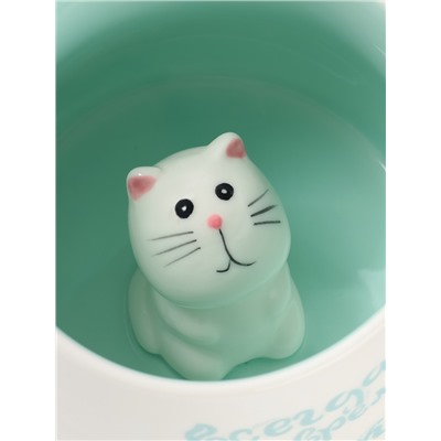 Кружка Доляна «Котик», 360 мл, керамика, белая, бирюзовая