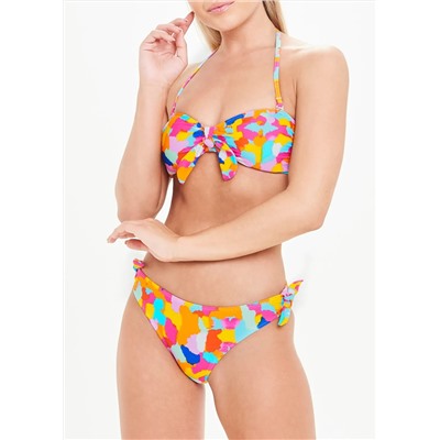 Smudge Print Bow Bandeau Bikini Top