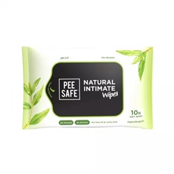 Влажные салфетки для интимной гигиены (10 шт), Natural Intimate Wipes, произв. Pee Safe