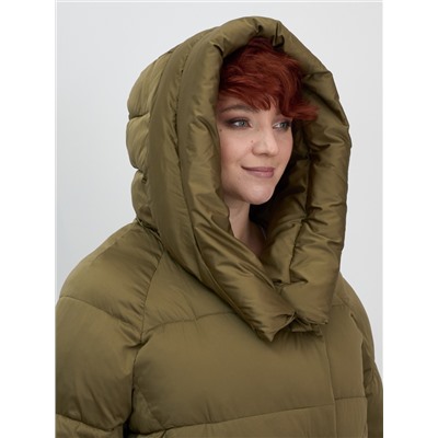 Куртка зимняя женская с капюшоном модная горчичного цвета 7651G