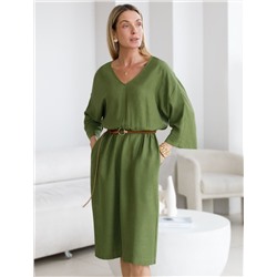 Платье с цельнокроеным рукавом изо льна с вискозой