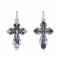 Крест из серебра литье с фианитом частичное чернение