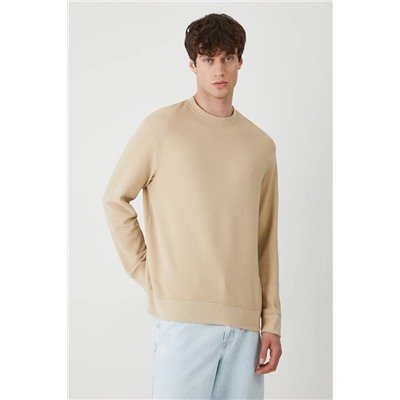 Longsleeve męski prążkowany kolor beżowy