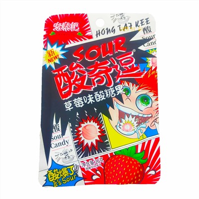 Кислые леденцы Hong Tai Kee со вкусом клубники 26гр