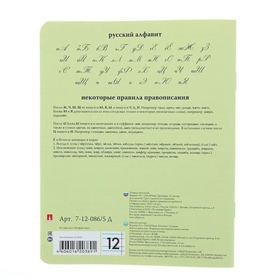 Тетрадь 12 листов в узкую линию «Народная», обложка мелованная бумага, салатовый