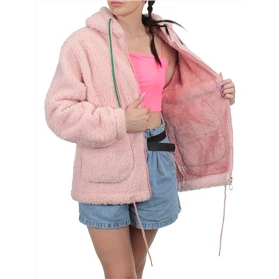 1003 PINK Куртка плюшевая демисезонная (65% хлопок, 35% полиэстер) оверсайз 44-54