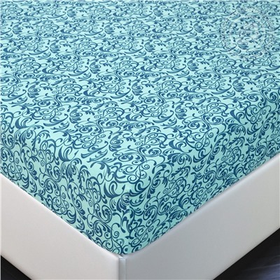 Простыня трикотажная на резинке Завиток (синий) Арт Дизайн Акция