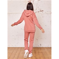 Розовый спортивный костюм на флисе с капюшоном