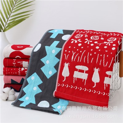 Zhiyang towel, four-layer cotton jacquard gauze, red cat hand wipe towel, soft absorbent kitchen towel factory price wholesale