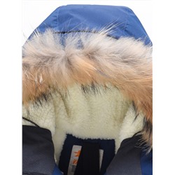 Парка зимняя подростковая для девочки с капюшоном и мехом темно-синего цвета 9536TS