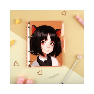 Тетрадь на кольцах 120л., А5, клетка MESHU "Neko", с пластиковой обложкой