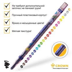 Мелки восковые Crown, 24 цвета, круглые, выкручивающийся стержень