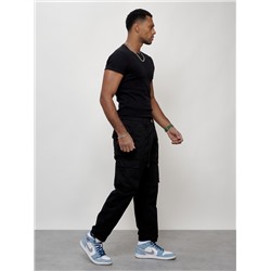 Джинсы карго мужские с накладными карманами черного цвета 2418Ch