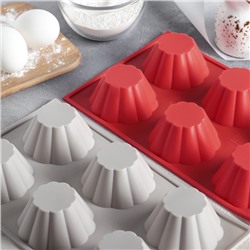 Форма для выпечки Доляна «Сладости. Пудинг», силикон, 29.5×17.5 см, 6 ячеек (7.7×4 см), сиреневая